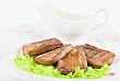 Stock Photo : People Eating  Pictures: Beef Tongue Closeup With Sauce Isolated