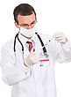 Stock Photo : Badge Pictures: Doctor Fill Syringe Medication From Ampule. Isolated Over White