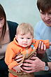 Stock Photo : Excited Happy Young Family Of Three Person