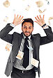 Happy Man Enjoying The Rain Of Money.