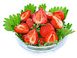 Stock Photo : Close Stock Photography: Heap Of Fresh Strawberries In Glass Bowl On Green Foliage . Isolated