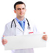 Stock Photo : Badge Stock Photography: Medical Doctor With Blank Poster. Isolated Over White