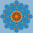 Stock Vector : Yoga Stock Photography: Oriental Mandala Motif Round Lase Pattern On The Light-blue Background, Like Snowflake Or Mehndi Paint In Blue And Orange Color. Ethnic Backgrounds Native Art Concept
