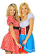 Two Beautiful Blonde Women In Carnival Costumes Of Mouse And Snow White. Isolated Image. - stock image